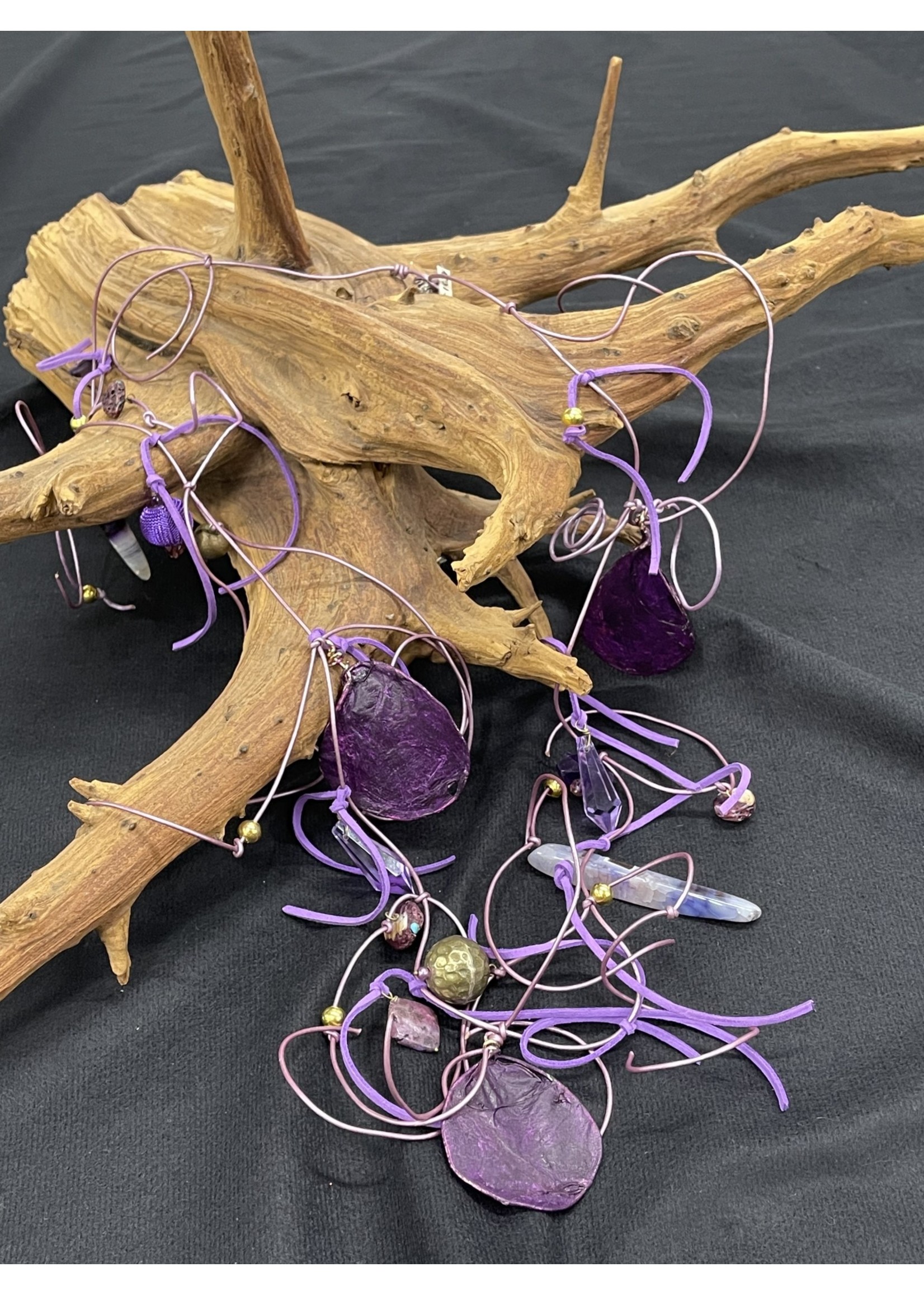 AC01-4635-21  Purple Leather Long Necklace
