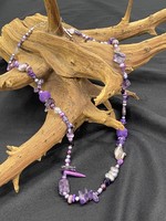 AC01-4633-21 Amethyst, pearls & crystal mix long necklace