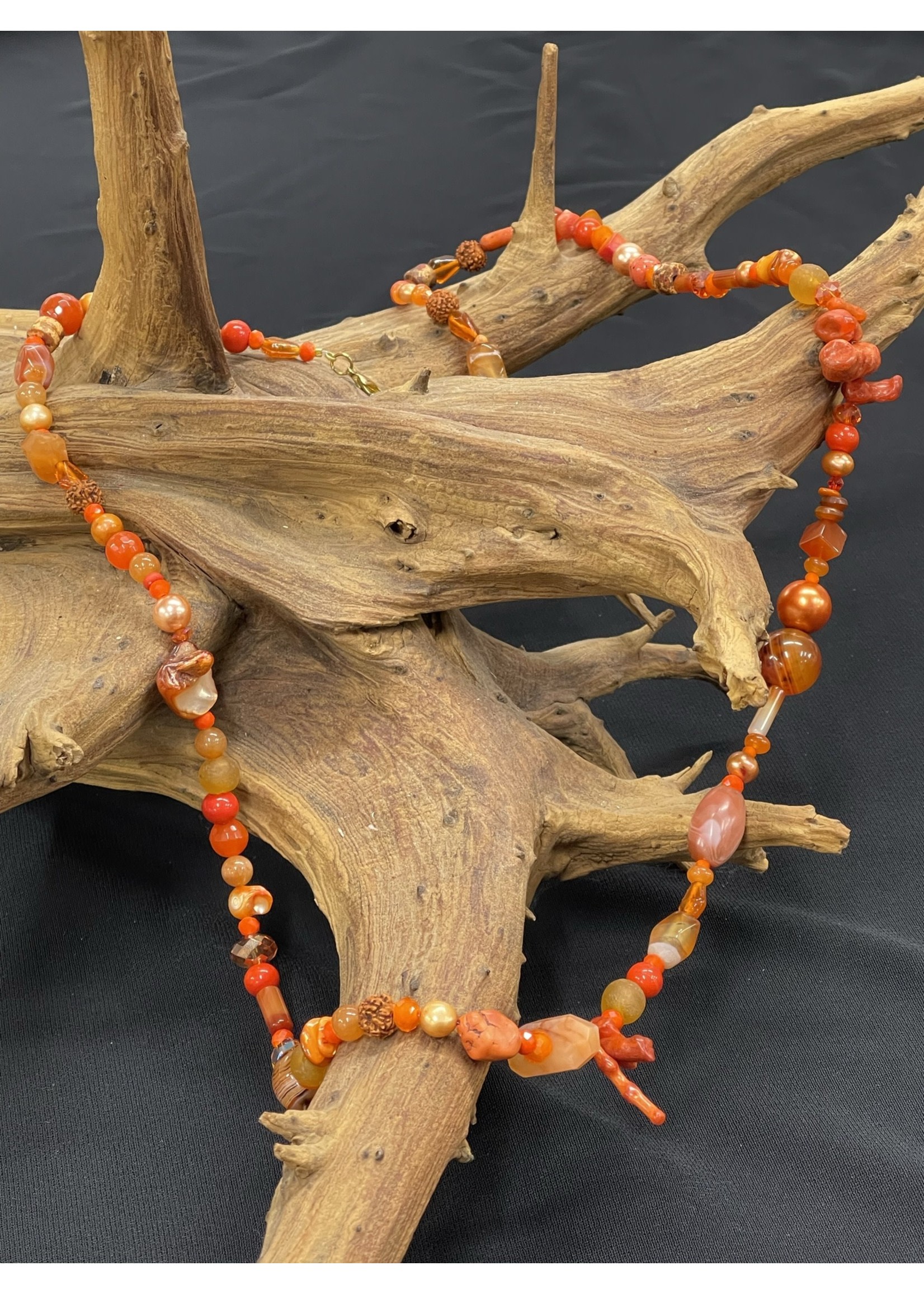 AC01-4624-21 Orange Mix beads long necklace