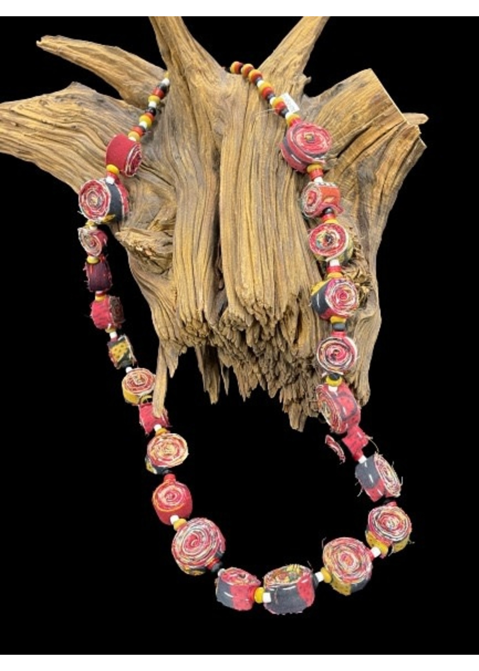 AC01-4564-21 Red Khanta  Cloth Long Necklace