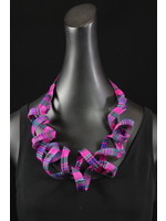 AC01-4559-21 Hot Pink / Blue Fabric Curly Necklace