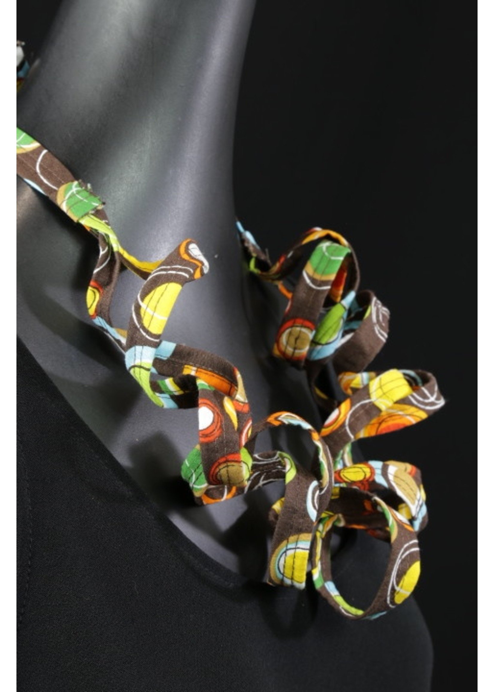 AC01-4560-21 Brown, Yellow & green Fabric curly Necklace