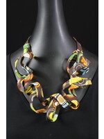 AC01-4560-21 Brown,Yellow & Green Fabric Curly Necklace
