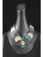 AC01-4479-20 Turquoise, green & black leather Dots Necklace