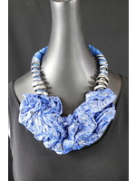 AC01-4551-21 Blue Tyvek & Silver Artistic Necklace