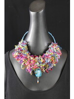 AC01-4553-21 Pink,red,,blue & purple fabric Short Necklace