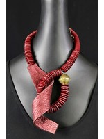 AC01-4516-20 Garnet Leather & buttons Artistic Necklace