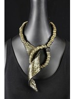 AC01-4515-20 Antique Gold  & snake print Leather Necklace