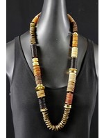 AC01-4513-20 Brown Button w/Gold Long Necklace