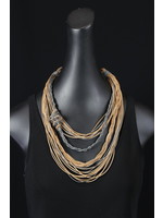 AC01-4429-20 Neutral  Gray & Tan leather & Artistic Glass bead Necklace
