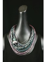 AC01-4428-20 Green,Gray & purple multi strands of leather w/picture Jasper bead Necklace