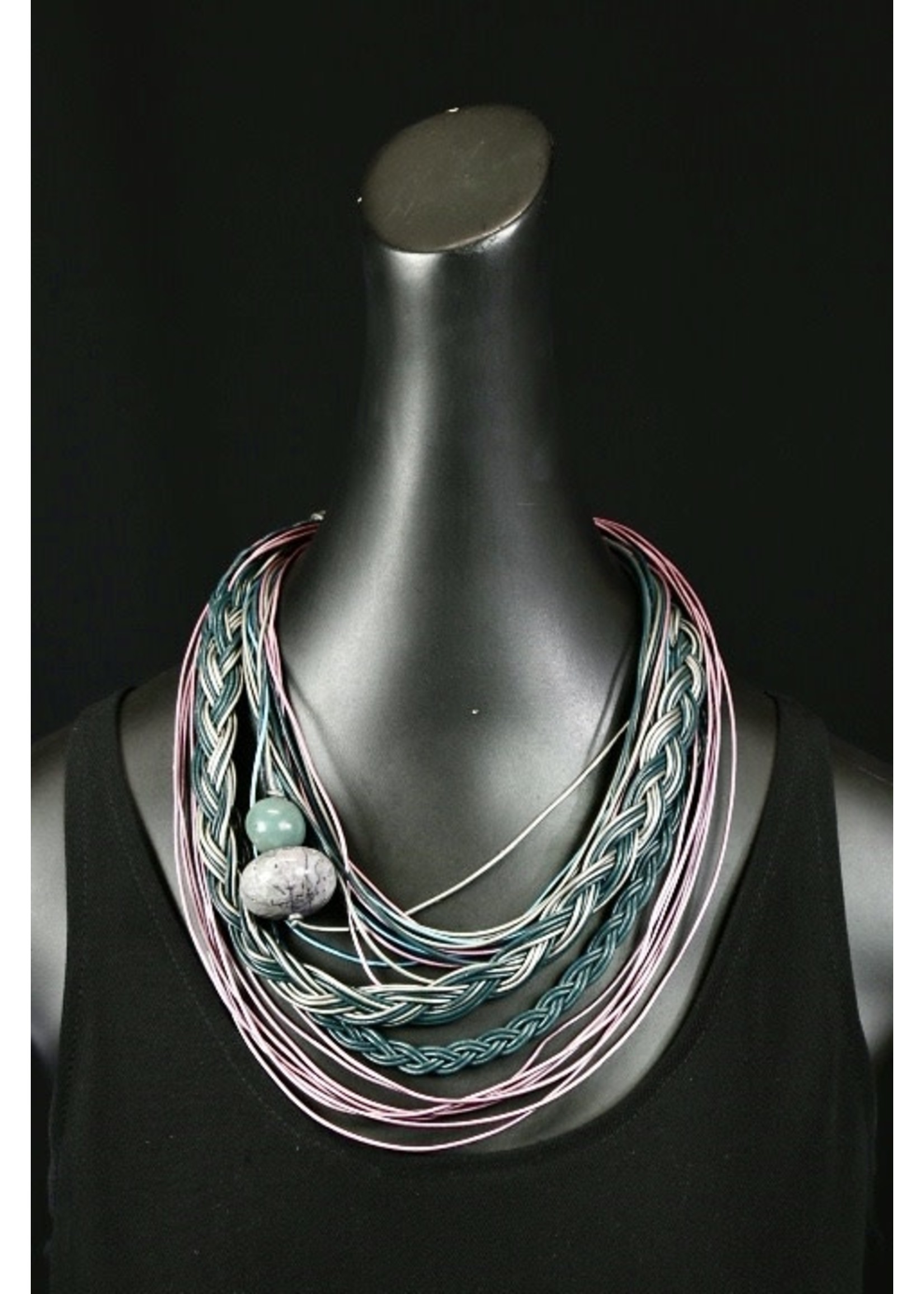 AC01-4428-20 Green,Gray & Purple multi strands of leather W/picture Jasper Bead necklace