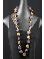 AC01-4420-21 Mustard & Denim rolled Cloth Long Necklace
