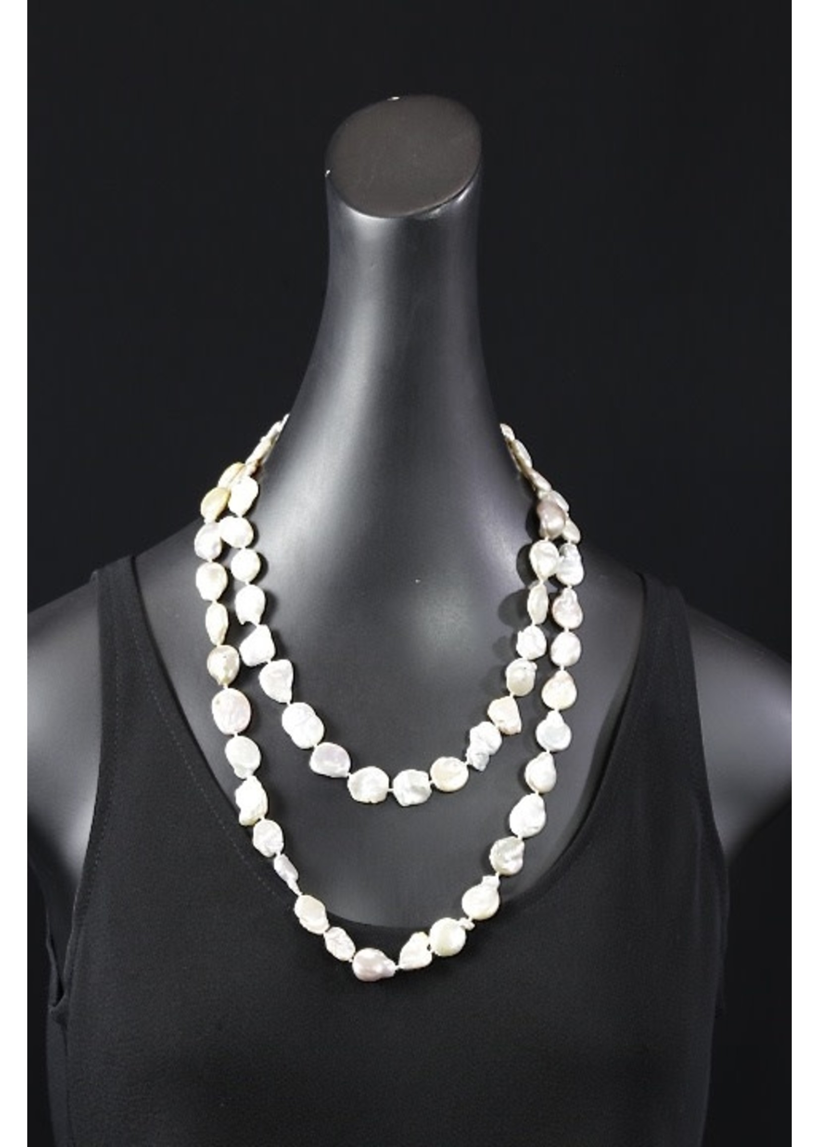 NECKLACE AC01-4097-19 Long beige Coin Pearls Necklace