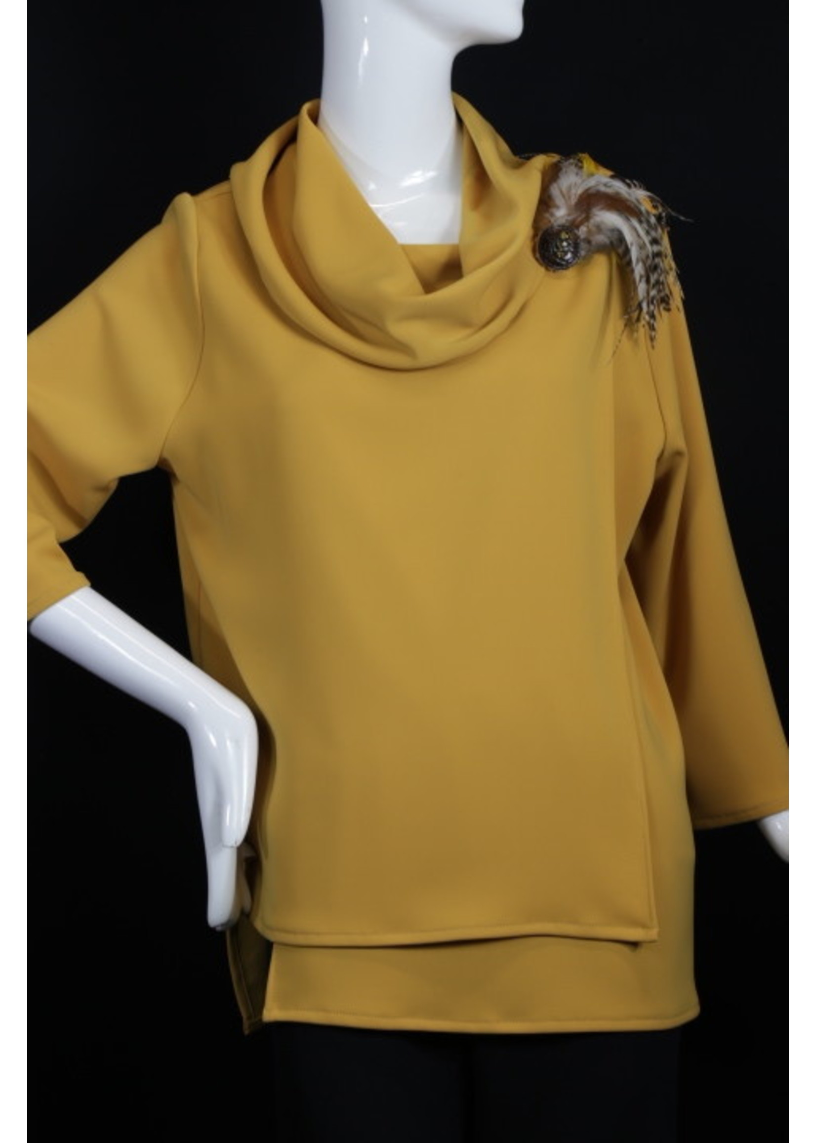 T327-MF024-S- C131-C0W1 Mustard Odessa Tunic W/cowl -S-