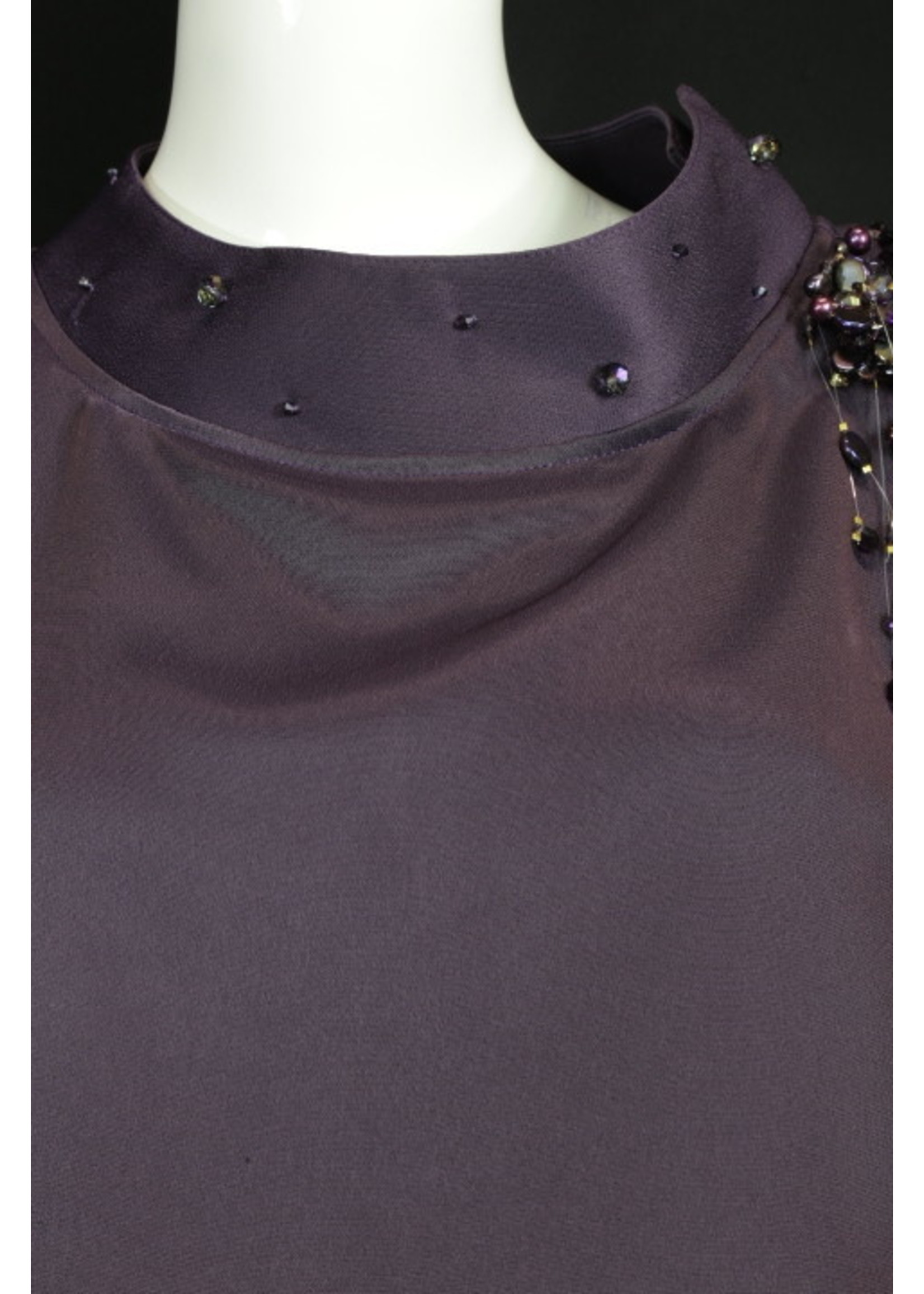 Tunic T2326-MS059-M- Eggplant Shiny Side Sophia T2036-Beaded collar T2450 Cuff Tunic -M-