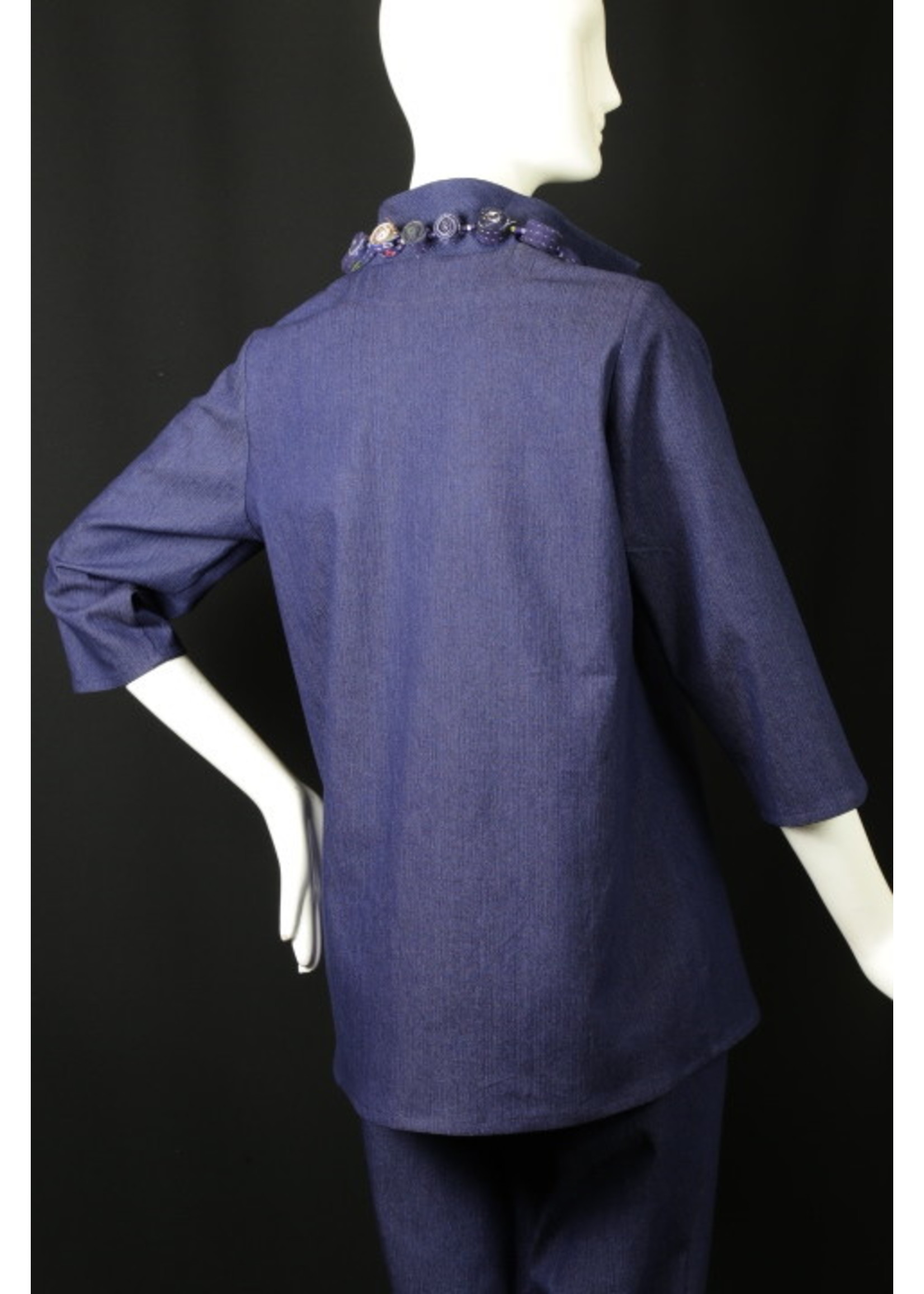 T2481-C0410W-Blue denim cotton tunic with cotton washed