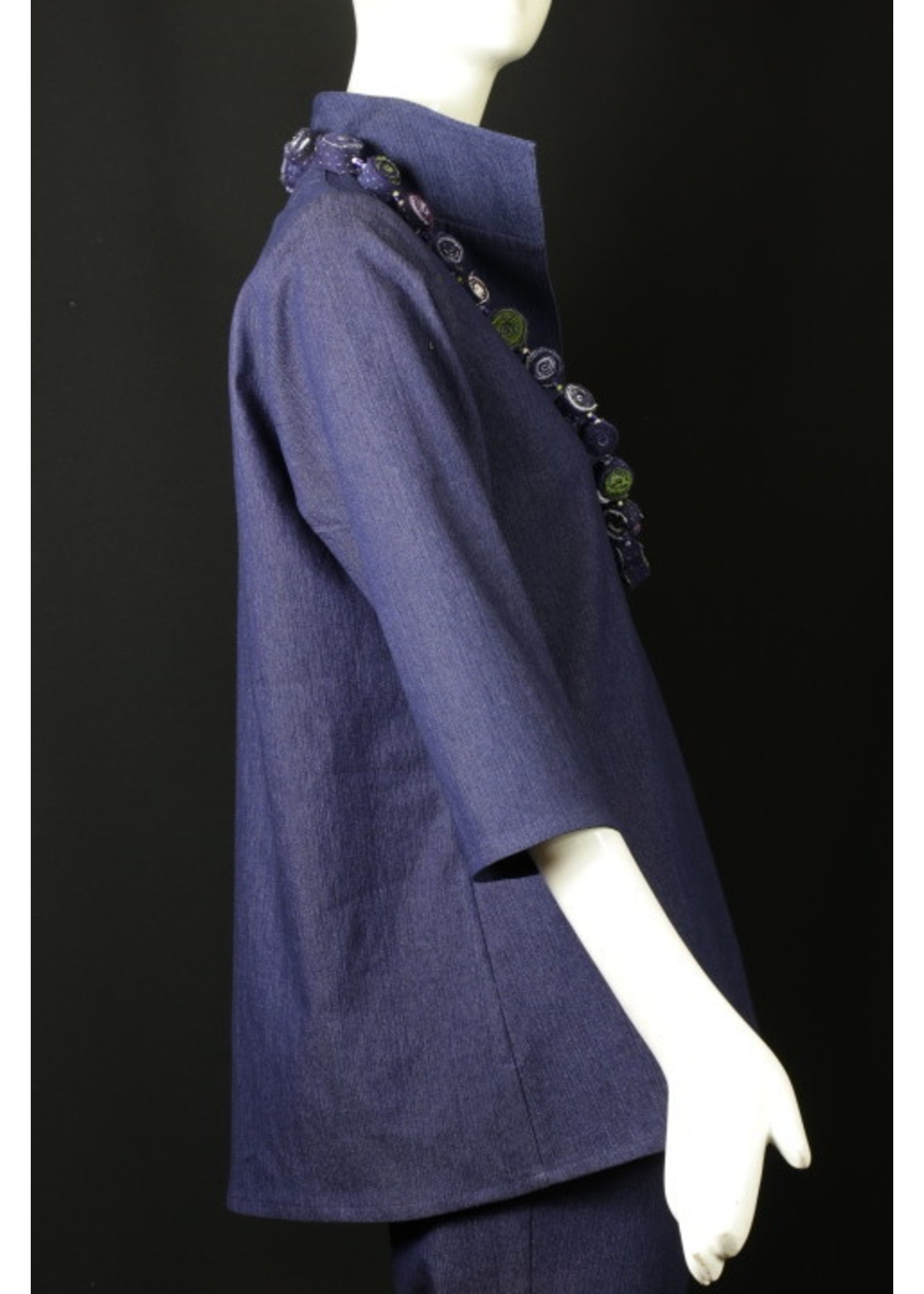 T2481-C0410W-Blue denim cotton tunic with cotton washed