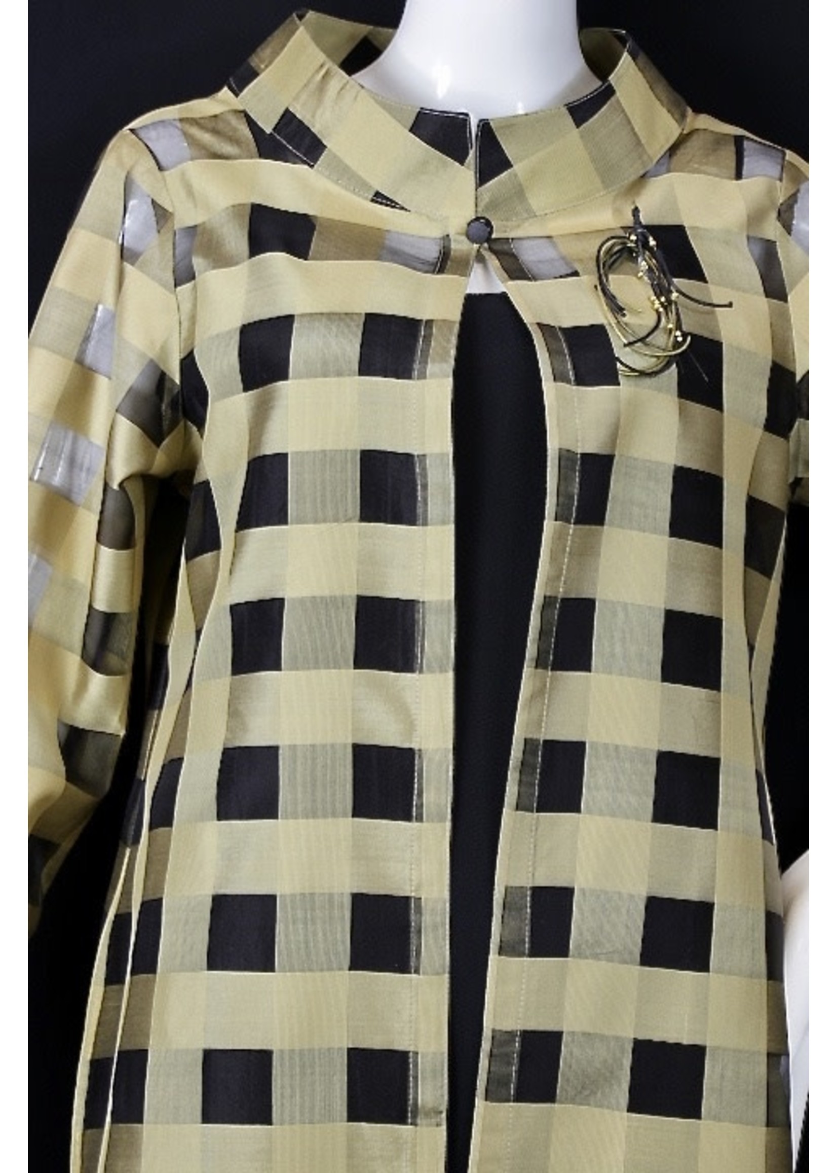 Jacket J6142-S1707-P-Black & Gold check silk Organza Jacket