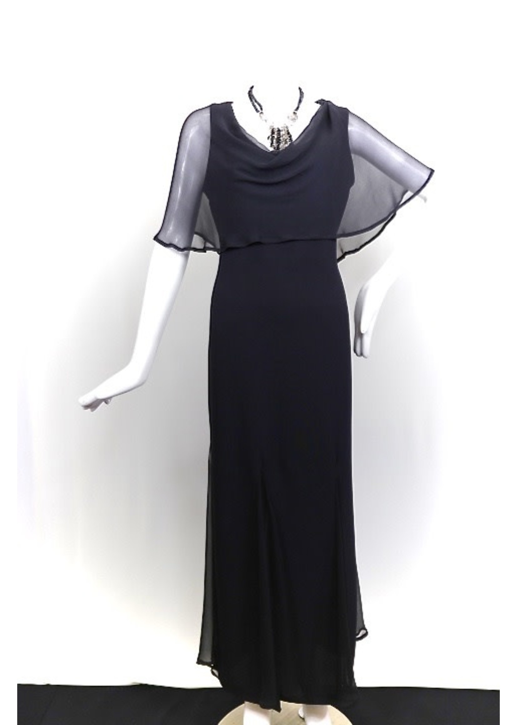 DC335-MS001/S2001-Black sophia dress with georgette cowl and georgette gores