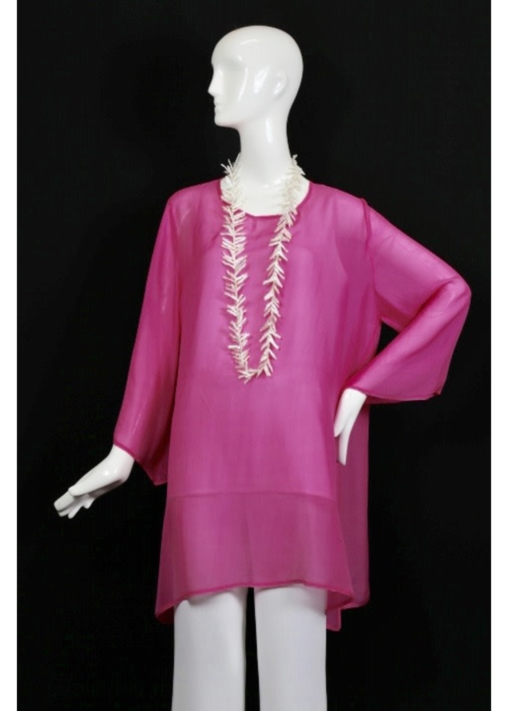 Tunic T2432-S2023-M-Hot pink silk georgette tunic