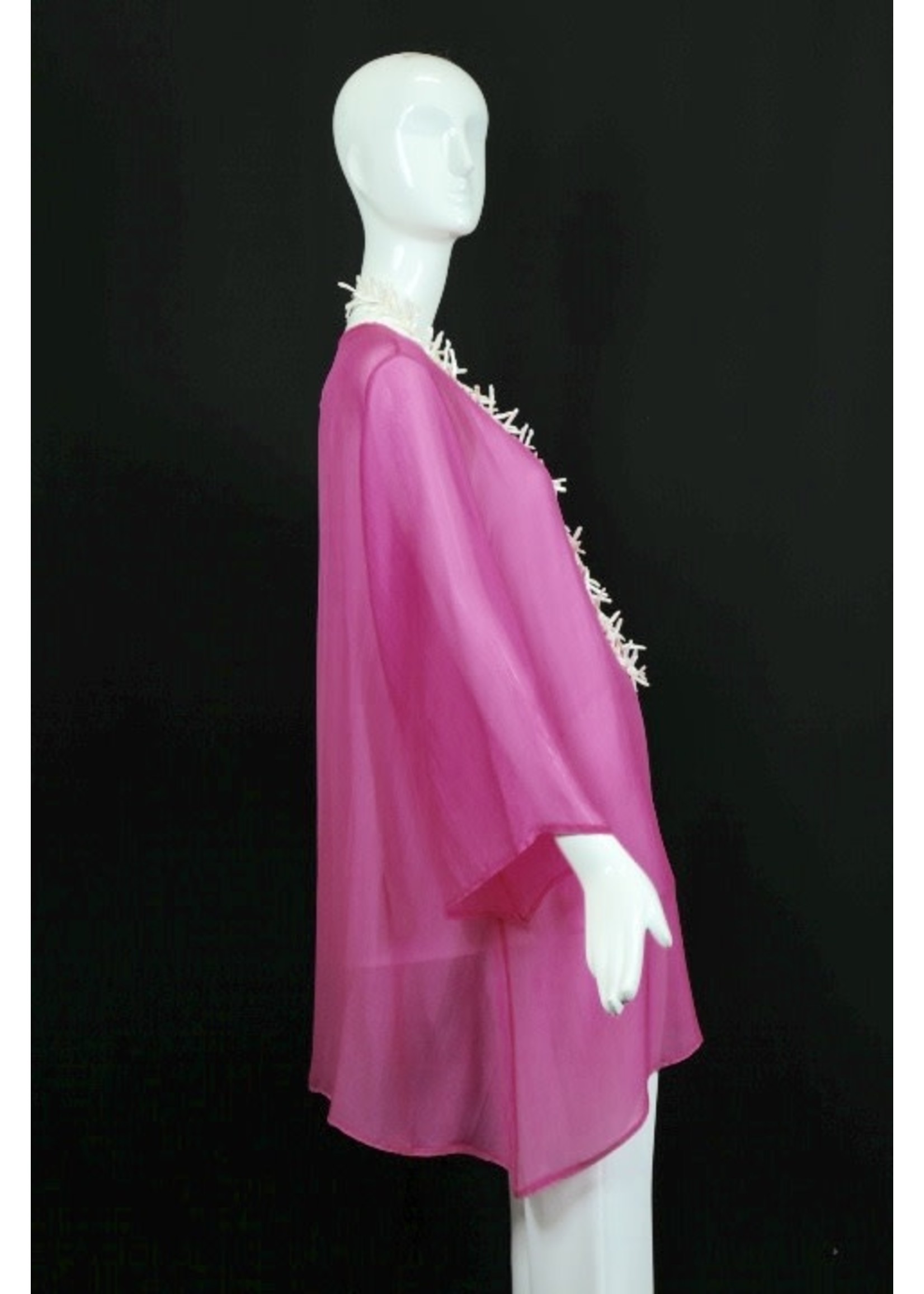 Tunic T2432-S2023-M-Hot pink silk georgette tunic