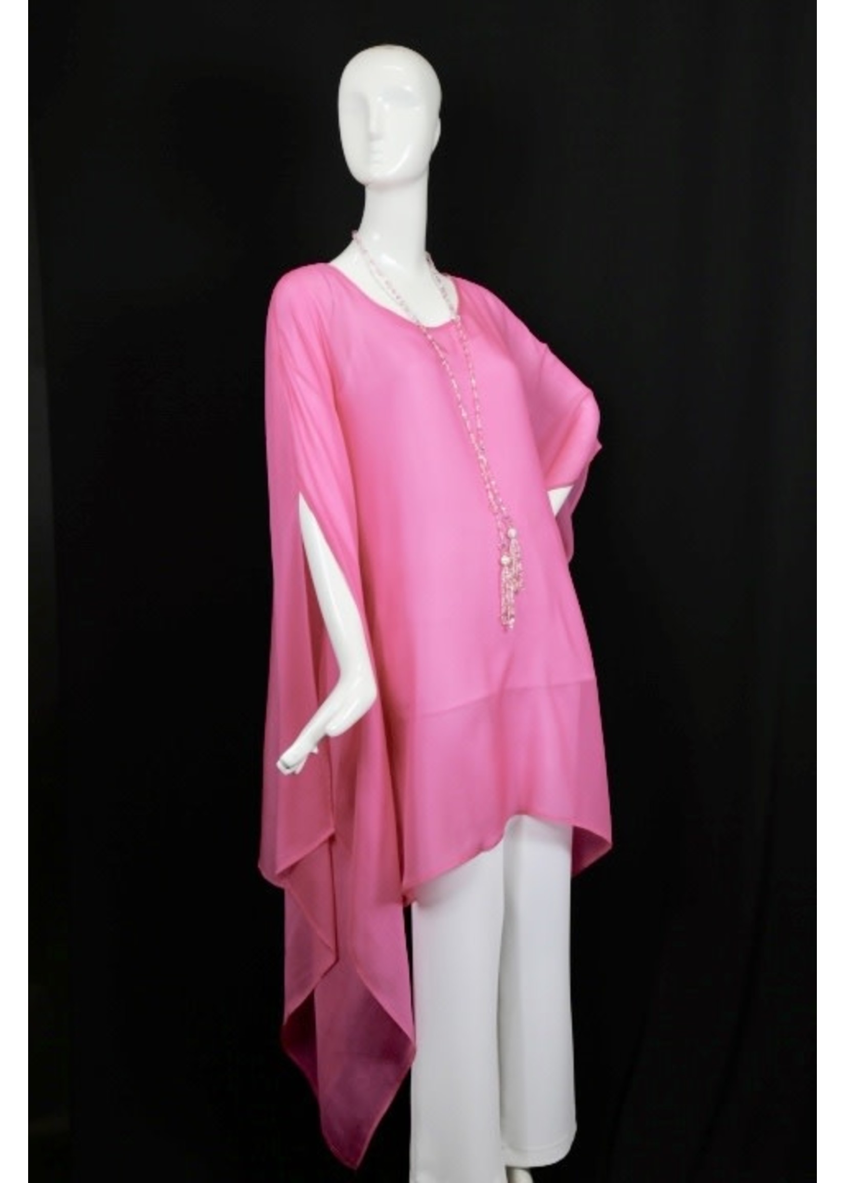 Cape C8006-S2023-O/S-Hot pink asSymetric silk georgete cape