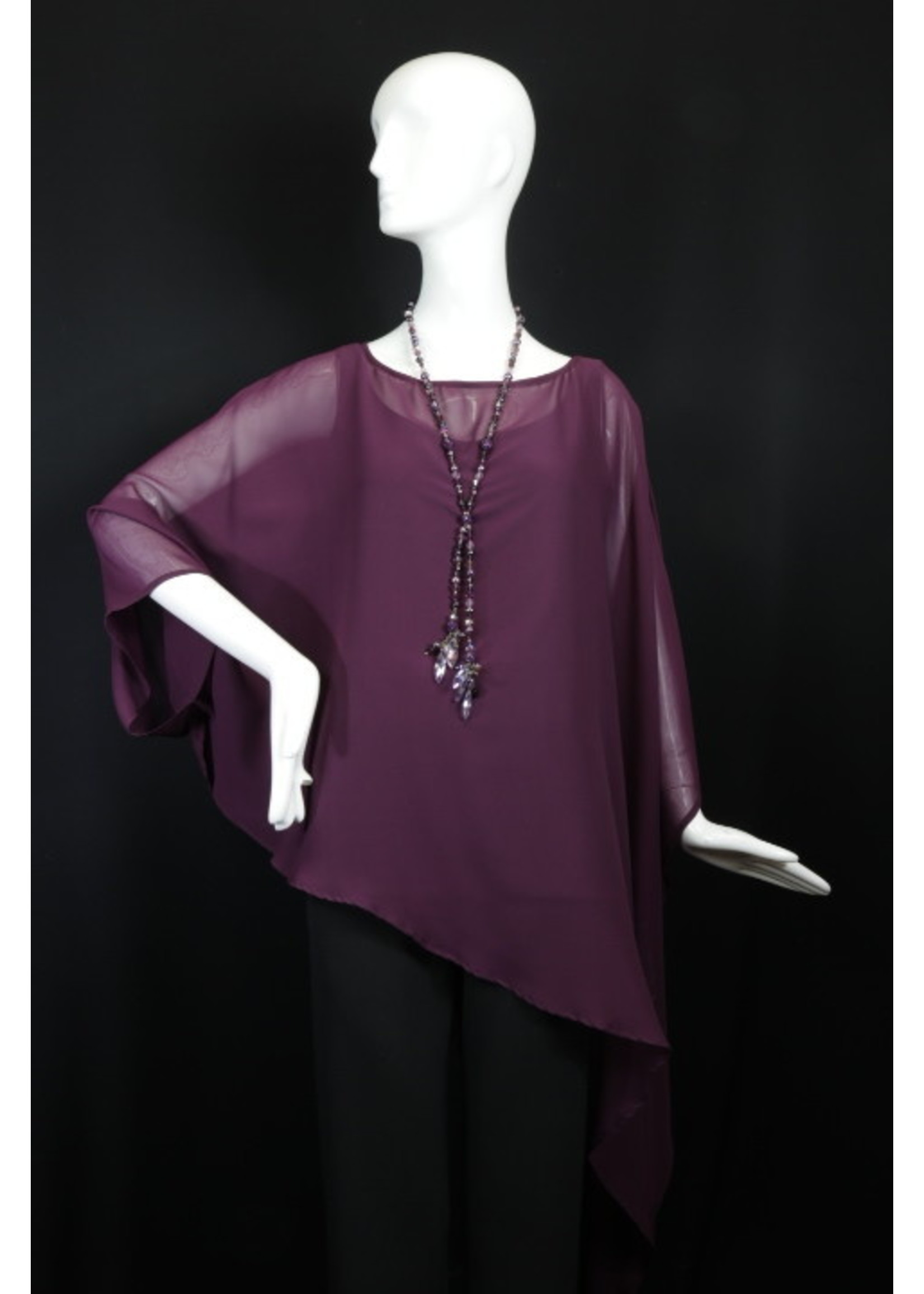 C8001-S1725-O/S-Plum assymetric georgette cape