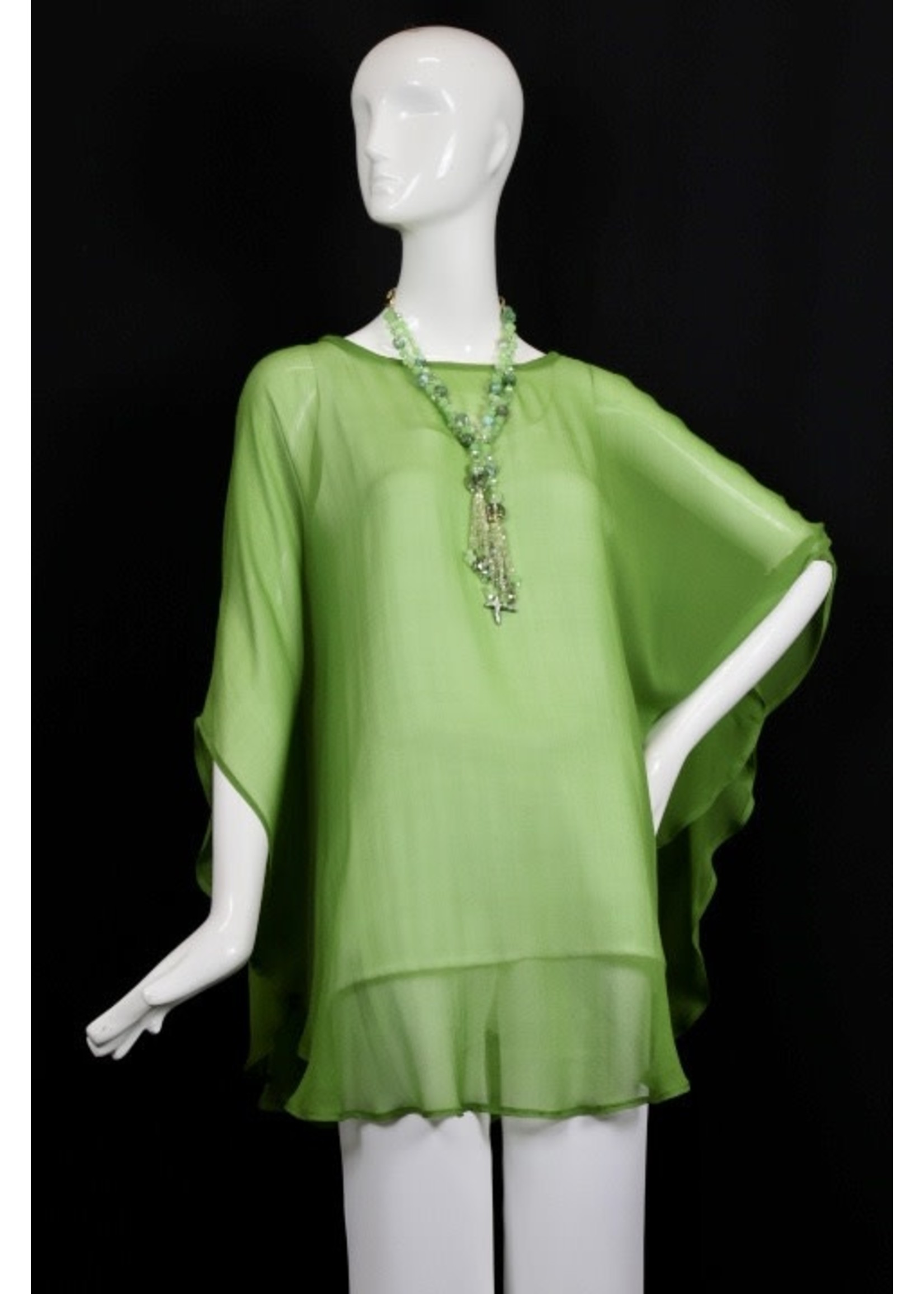 C854-S2052-O/S-Green silk georgette poncho