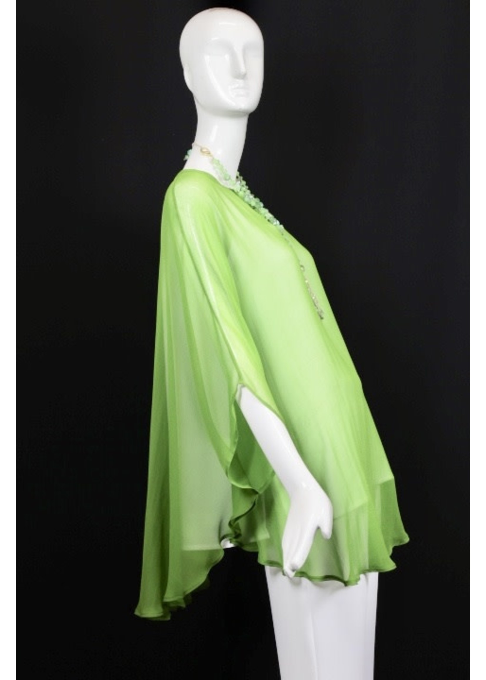 C854-S2052-O/S-Green silk georgette poncho