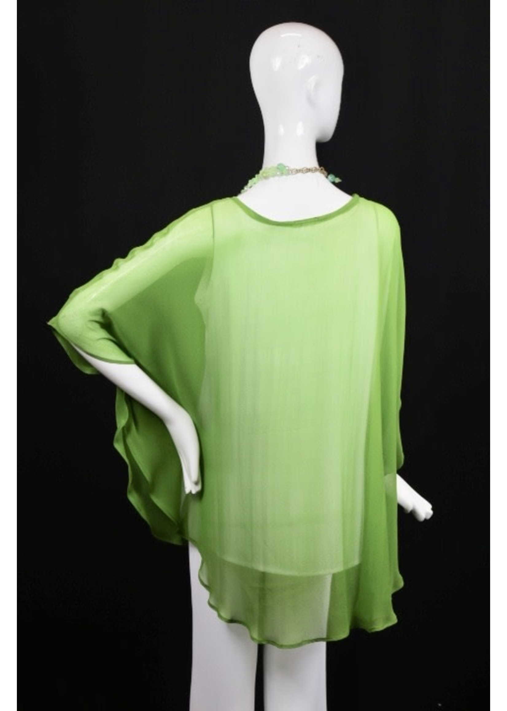 C854-S2052-O/S-Green silk georgette poncho