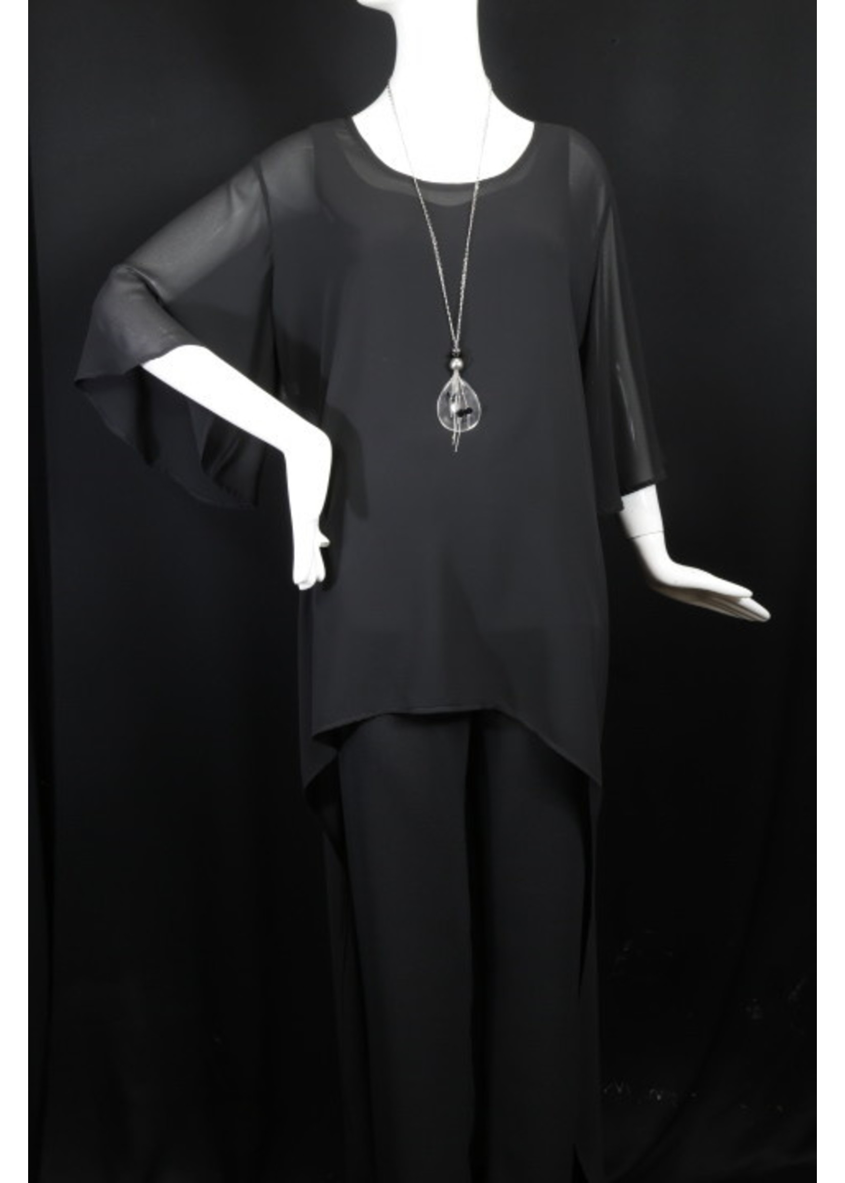 Tunic T2467-S1721-S-Black Silk Georgette Tunic w/ tail