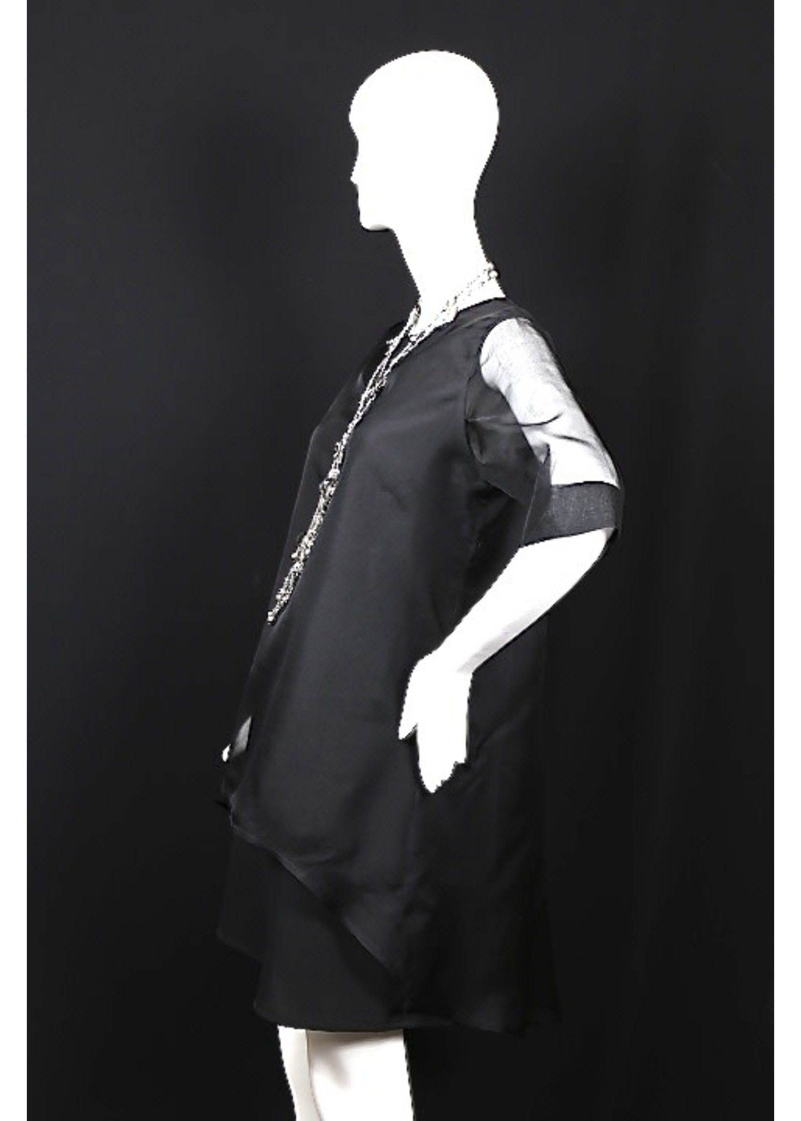 Tunic T2431-S1721-P-NS-overlayed Black silk oganza tunic with tail   -P- +1/2” bust -1/2” shoulder -1” lower armhole