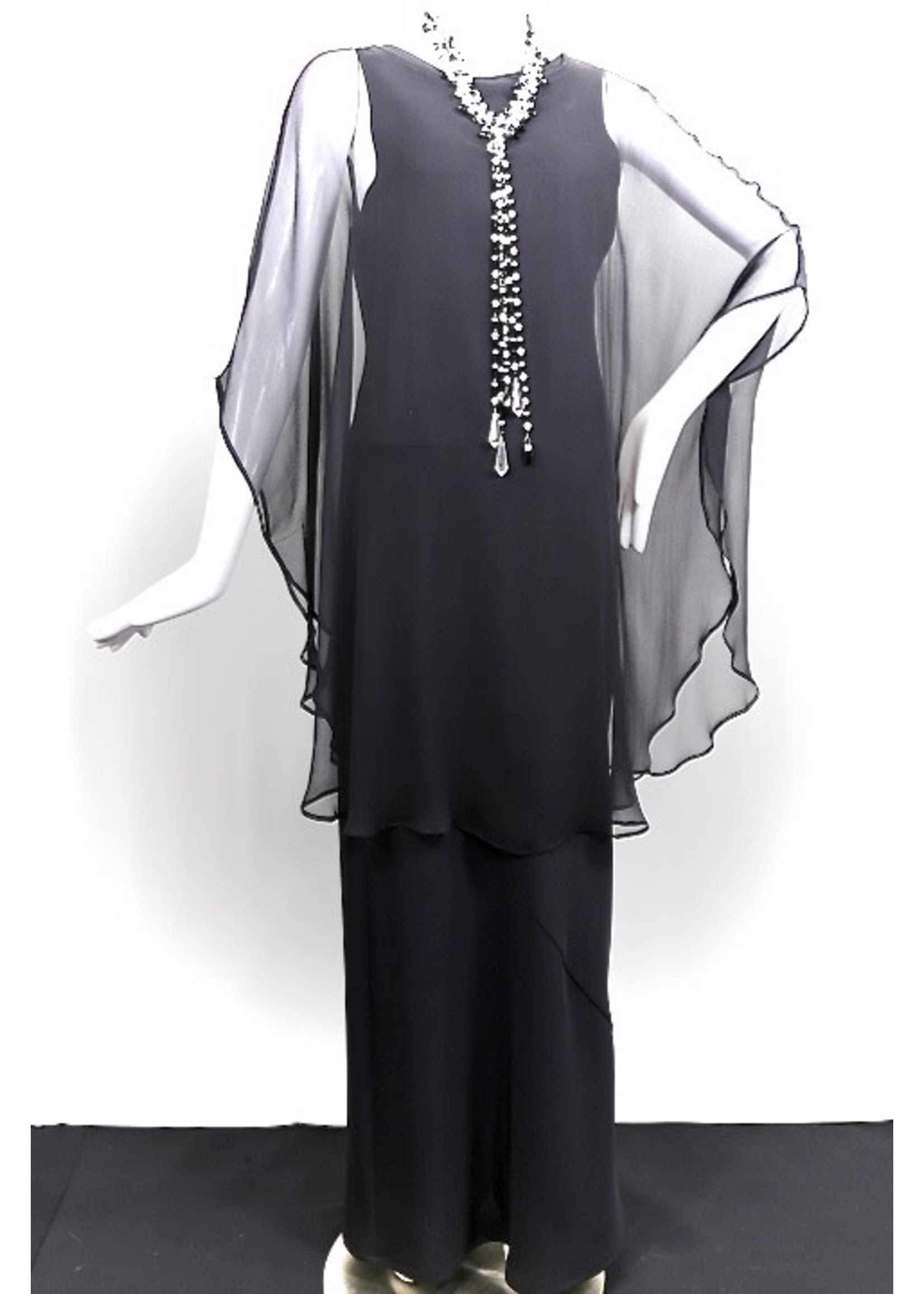 Poncho C854+5"-S1910-O/S-Black Georgette Poncho