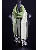 HK Cashmere-012-Green & gray Cashmere Scarf