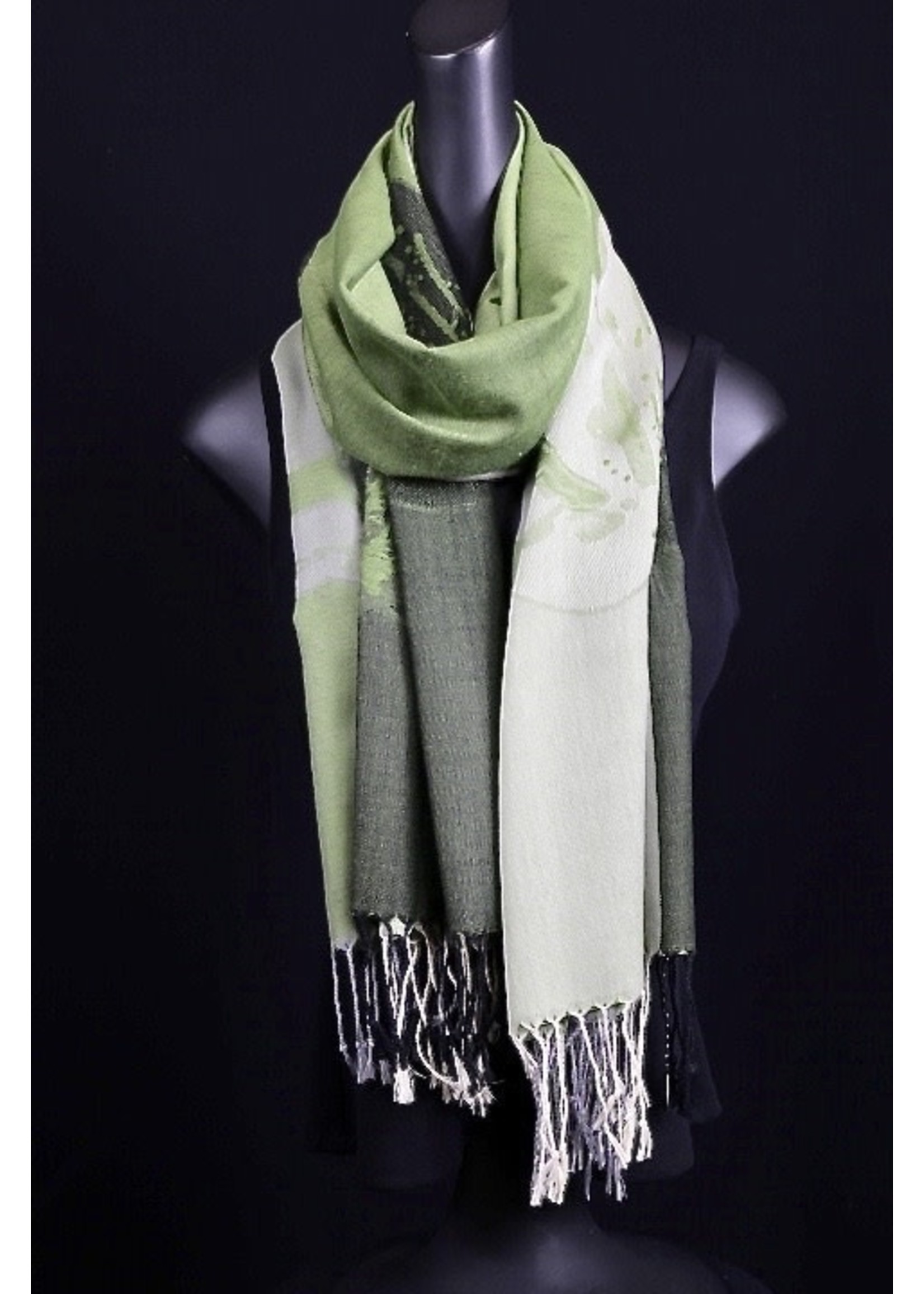 HK Cashmere-012-Green & gray Cashmere Scarf