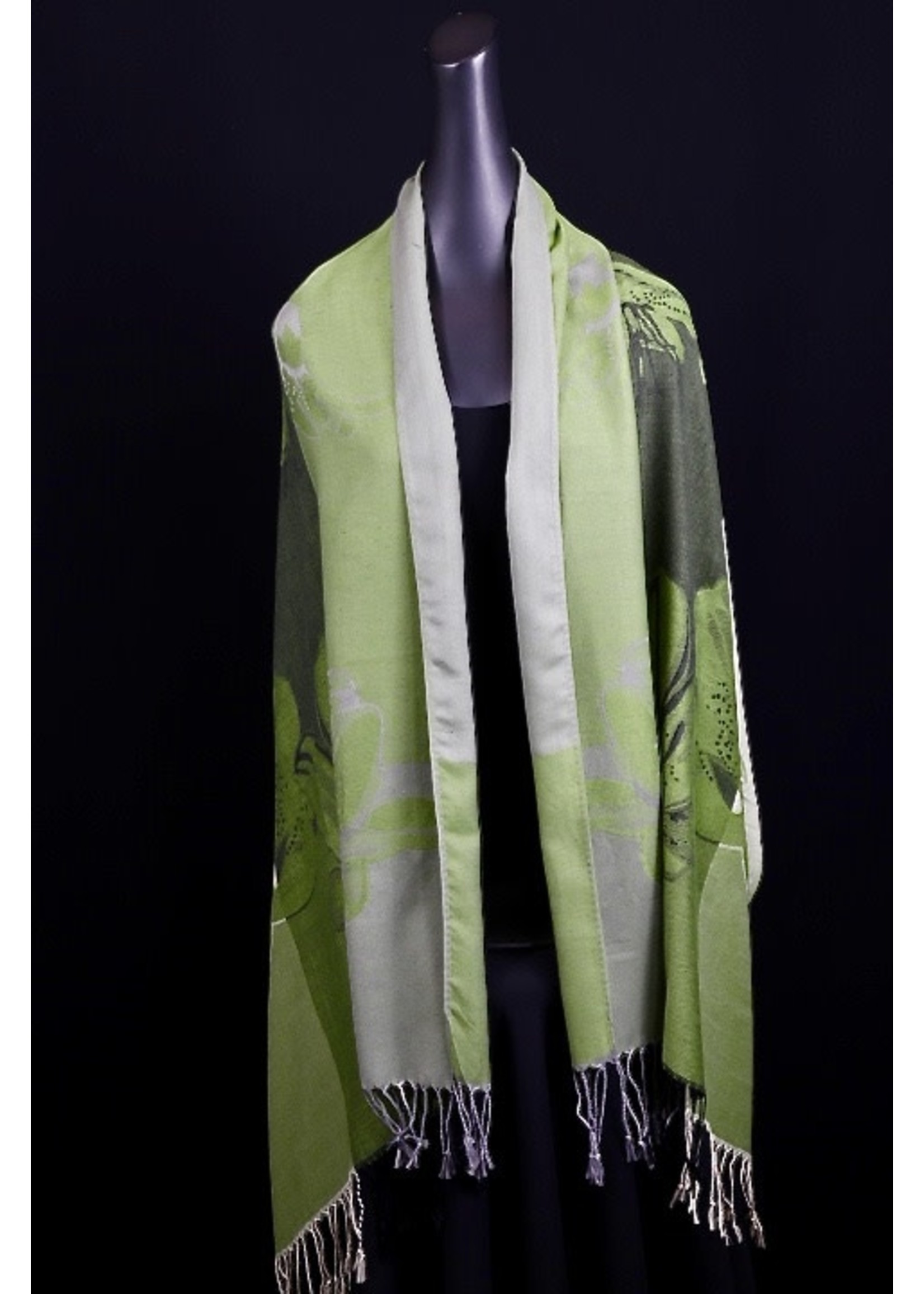 HK Cashmere-012-Green & gray Cashmere Scarf