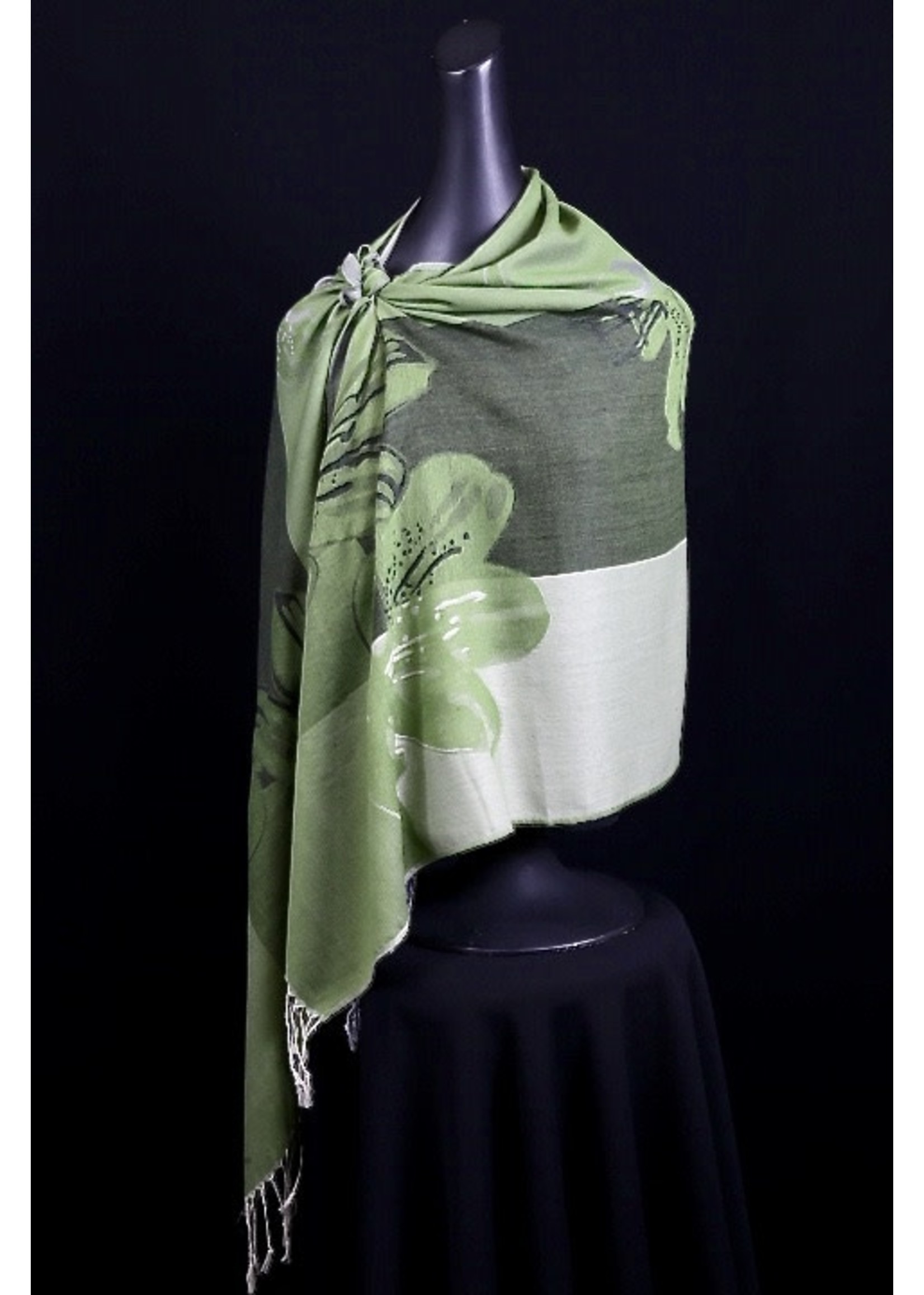 HK Cashmere-012-Green & gray Cashmere Scarf