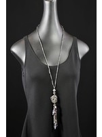 AC01-4042-18 Druzy & crystals long necklace on chain