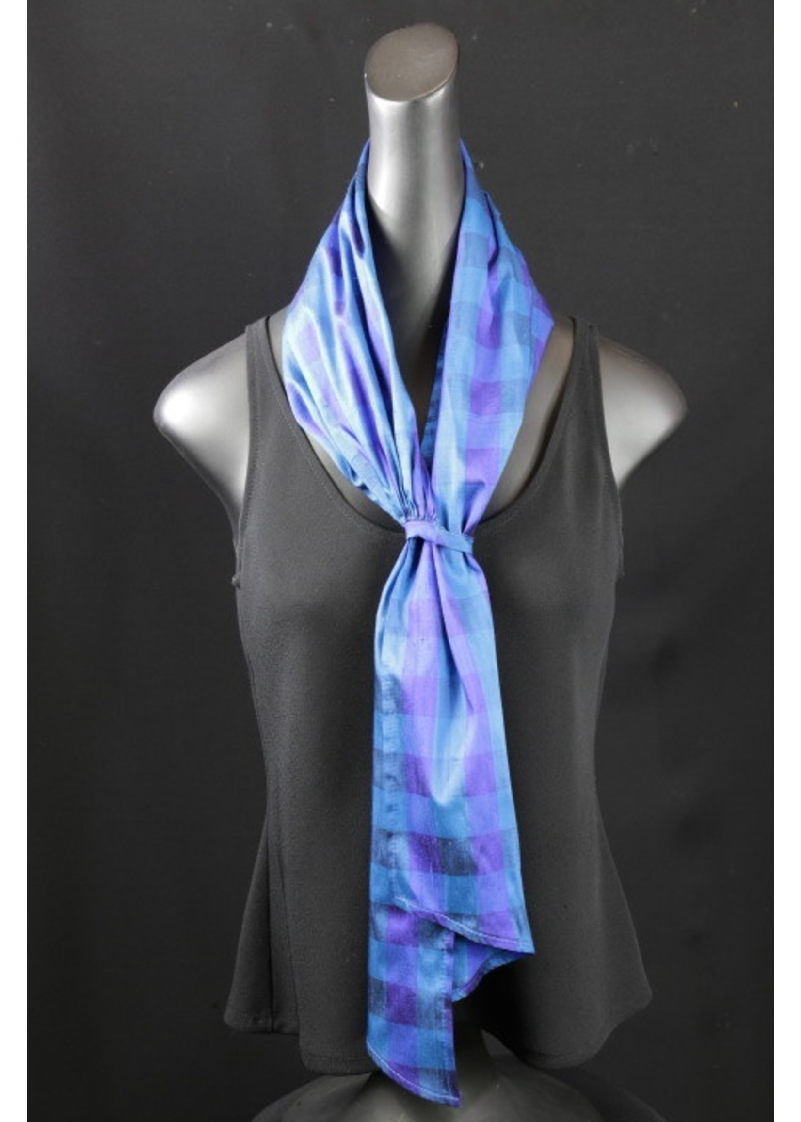 Scarf SH1039-S1736-Blue plaid doupioni scarf w/loop