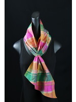 SH1039-S2320-Pink,green, yellow plaid silk doupioni scarf w/loop