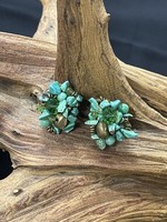 Earring AC01-1929-13  Turquoise, crystal, African gold post earrings