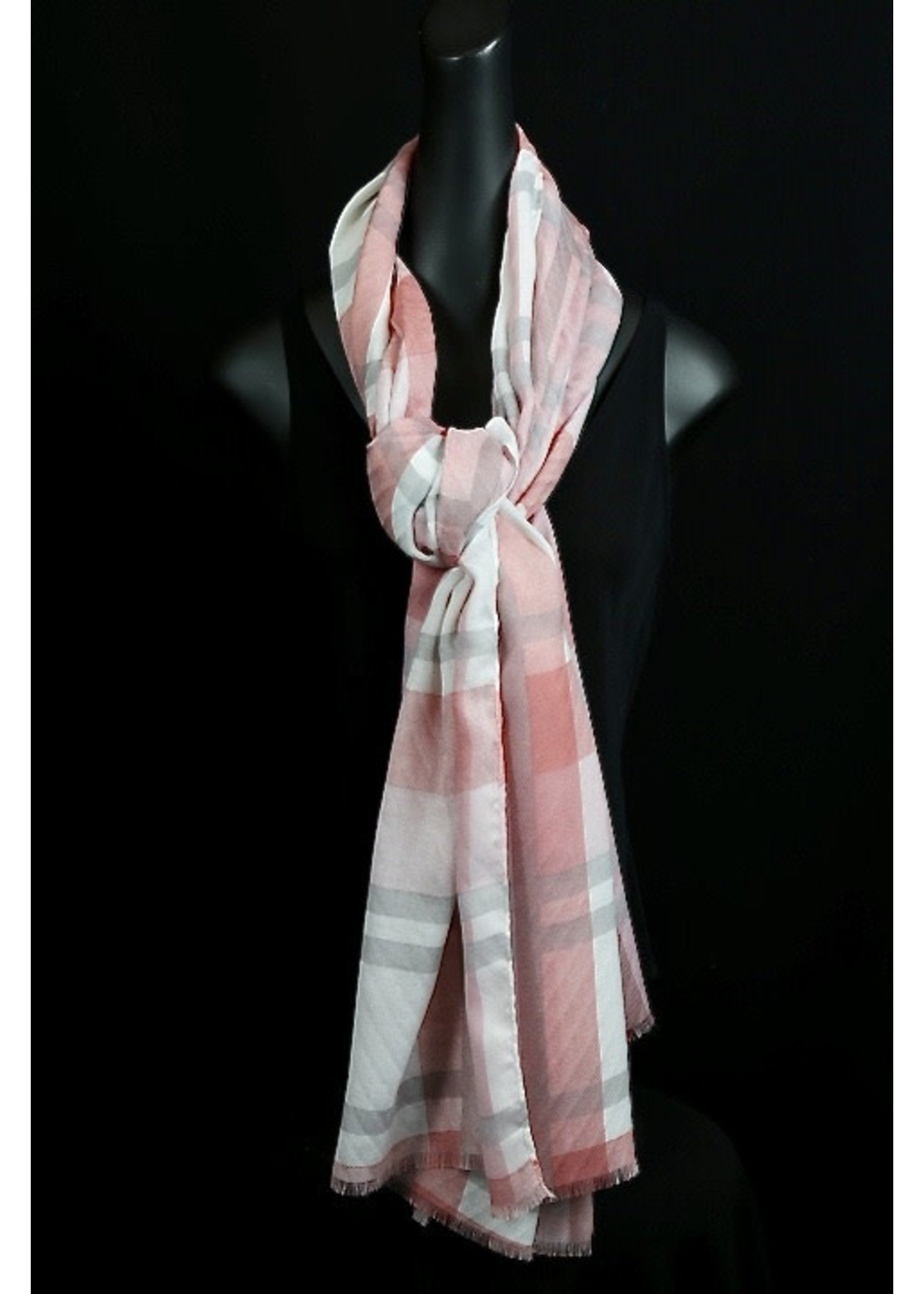 Catherine-001-Pink/white/gray plaid scarf