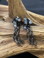 AC01-2122-13  Blue Crystal & gunmetal chain clip earrings