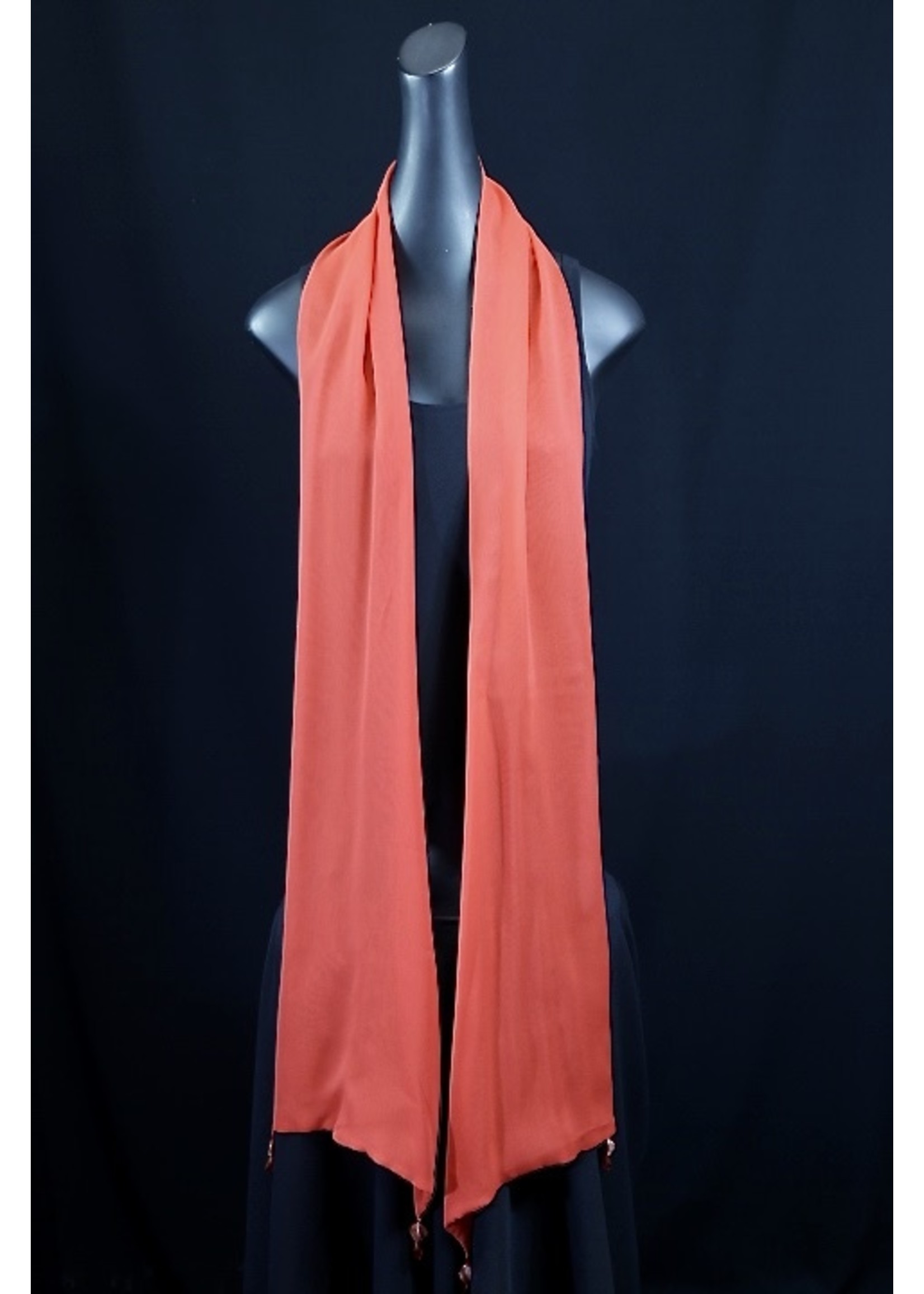 AC Scarf- Red silk georgette scarf-Doubled with beads