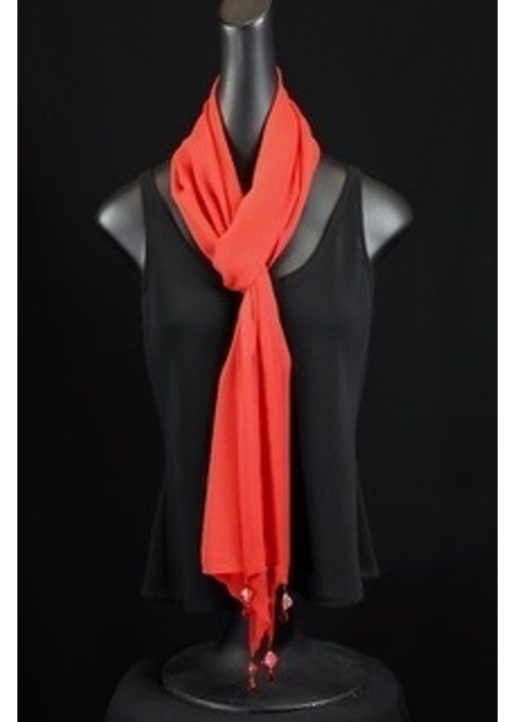 AC Scarf- Red silk georgette scarf-Doubled with beads