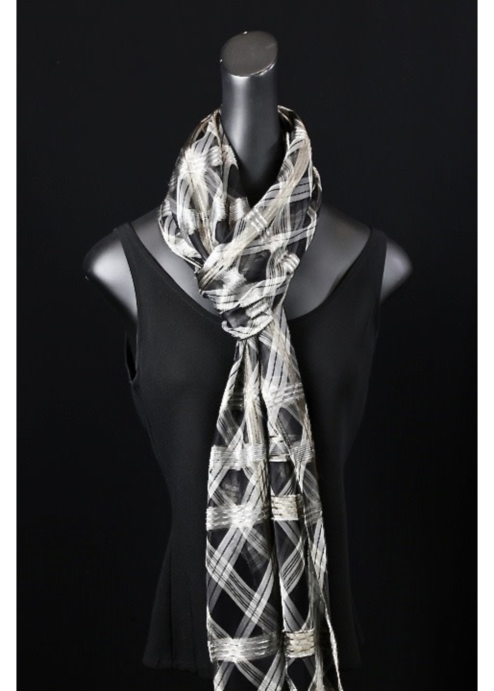 AC Scarf-Bias-smoke/ black metallic silk organza scarf