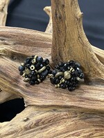 AC01-1943-13 Jet,Onyx &  African gold clip earrings