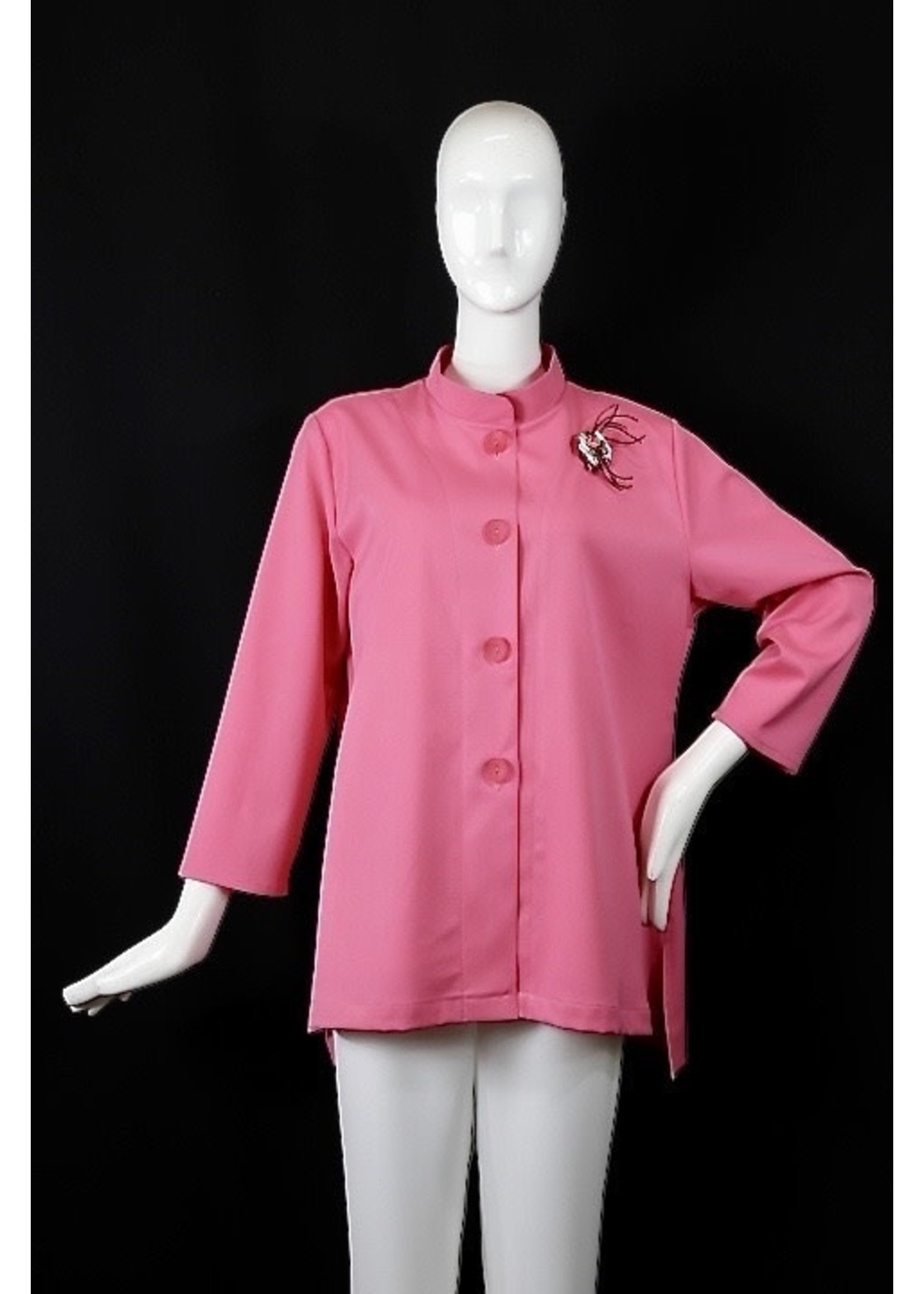 J5647-L0422-XP Hot pink linen jacket with rounded patch pockets