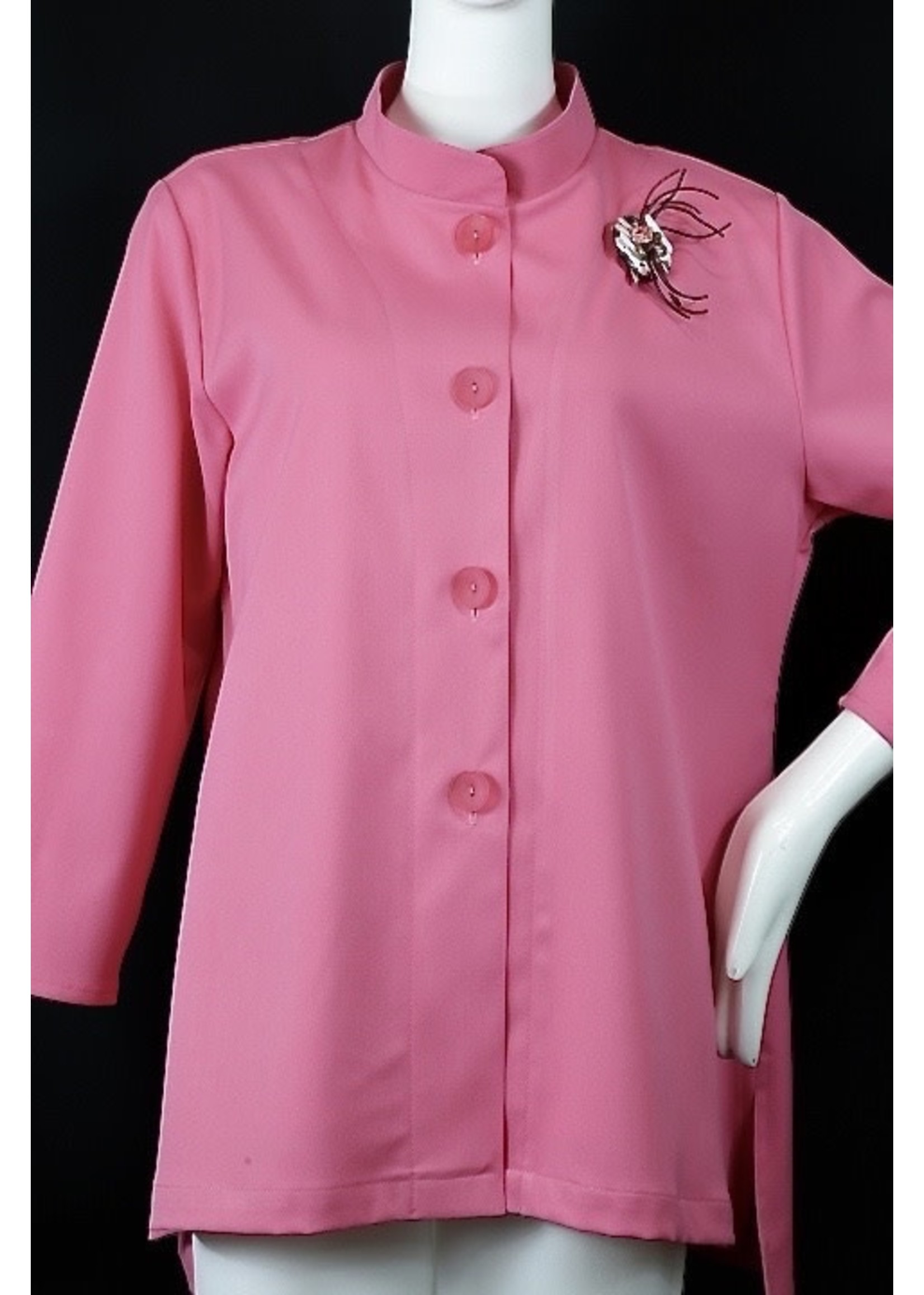 J5647-L0422-XP Hot pink linen jacket with rounded patch pockets